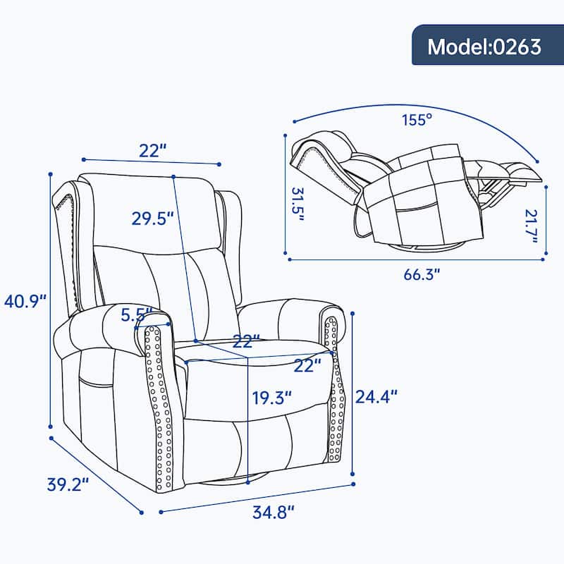 360° Swivel Rocking Recliner with Heat & Massage, Genuine Leather