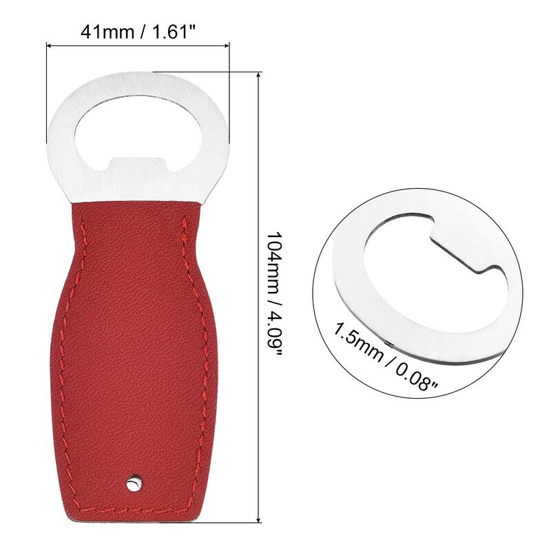 Bottle Opener, 4" - Stainless Steel Beer Opener with Leather Handle