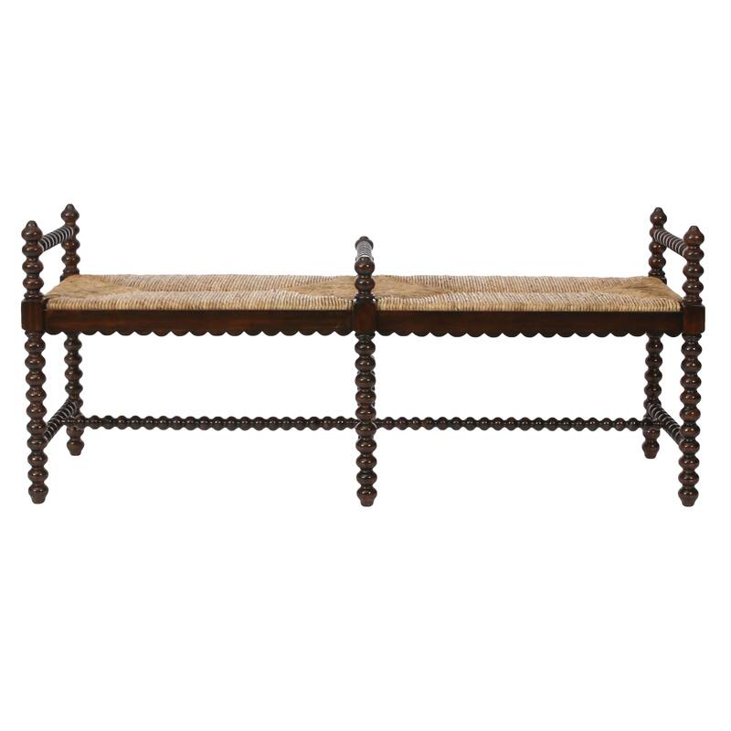 Isle of Man 60-inch Mahogany & Rush Accent Bench, Bobbin-Turned