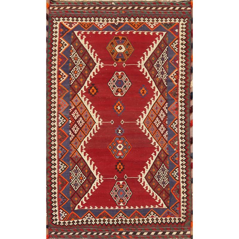 Kilim Qashqai Persian Vintage Rug Hand-Knotted Bedroom Wool Carpet - 5'6"x 9'8"