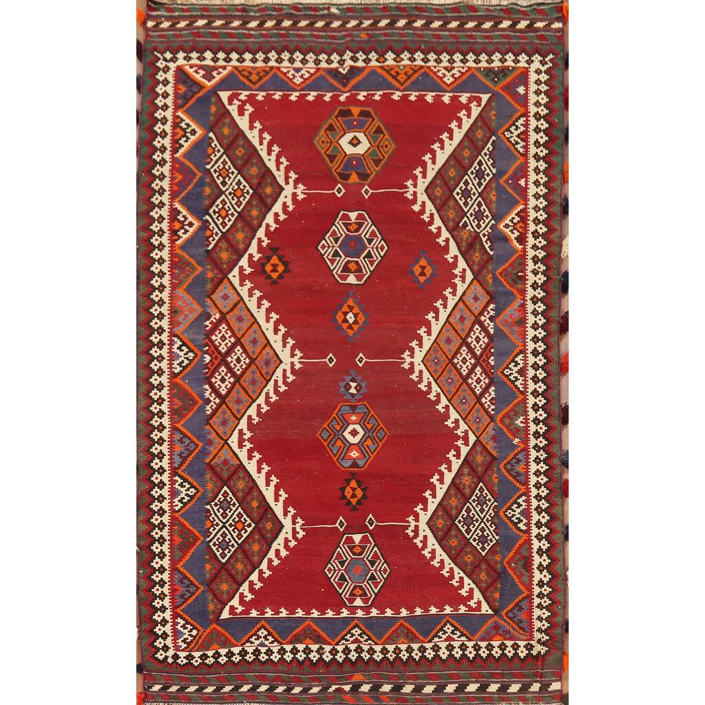 Kilim Qashqai Persian Vintage Rug Hand-Knotted Bedroom Wool Carpet - 5'6"x 9'8"