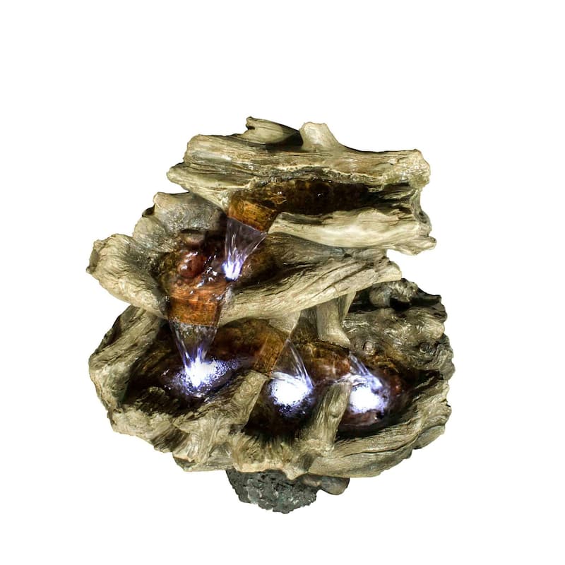 21.75" Ivory and Gray Four Level Log LED Waterfall Fountain