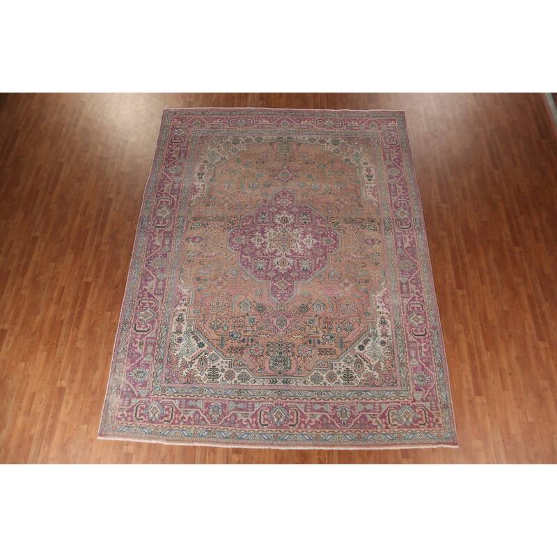 Geometric Tabriz Persian Vintage Area Rug Handmade Wool Carpet - 9'7"x 12'5"