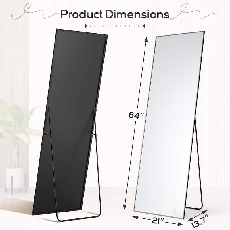 Mirror Full Length, 21"x64" Body Wall Mirrors, Floor Standing, Large Tall Mirror with Stand Aluminum Alloy Frames