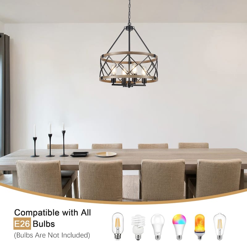 4-Light Circle Hanging Candlestick Linear Foyer Chandelier Lighting Fixture for Dining Room Kitchen Island