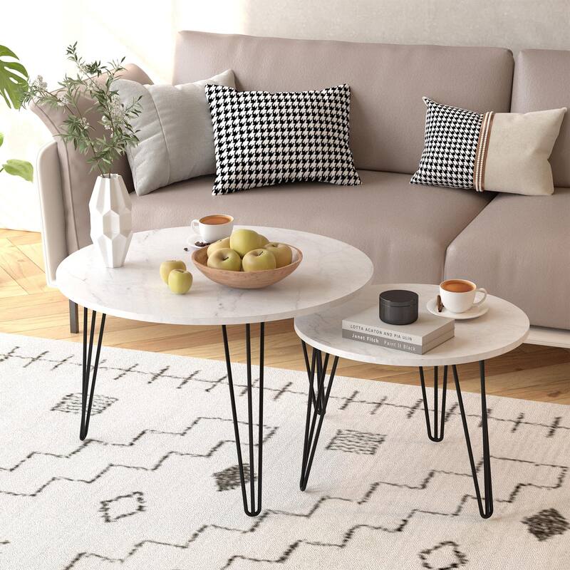 Round Nesting Table End Table White Sofa Side Table Set of 2