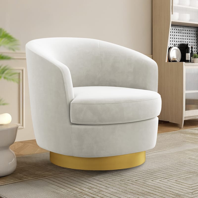360 Degree Velvet Swivel Club Chair, Soft & Comfotable - 1 Piece - Ivory