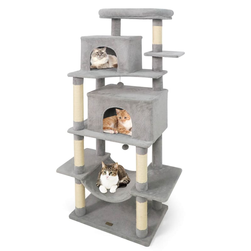Costway 70” Large Cat Tree for Indoor Cats with Plush Top Perch, Dual - See Details - Light Gray
