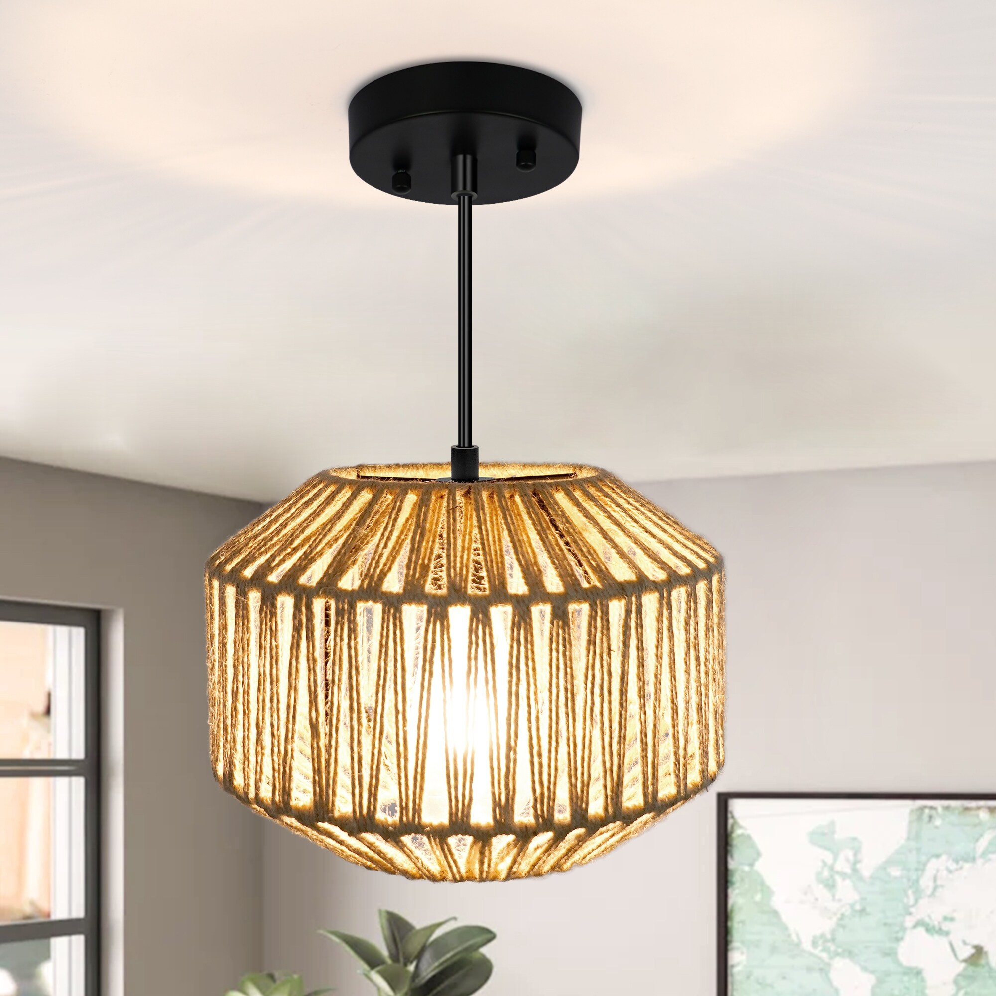 Bamboo open weave store orb pendant shade