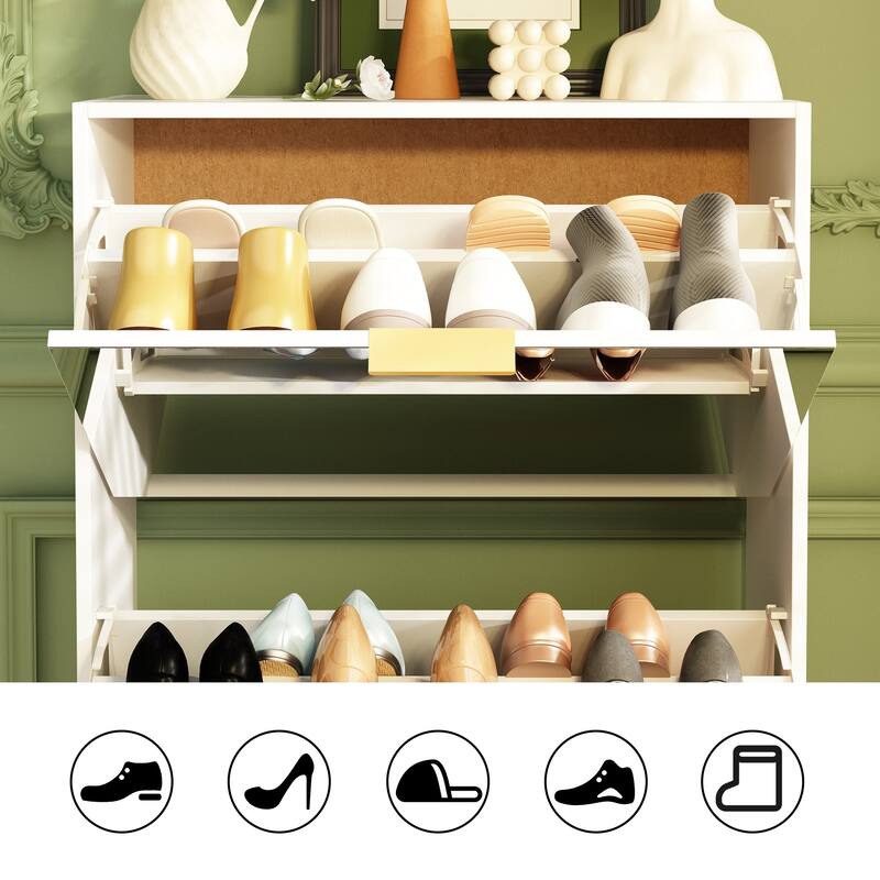 Timechee Mirrored Flip Drawer Shoe Cabinet Storage Cabinet Organizer