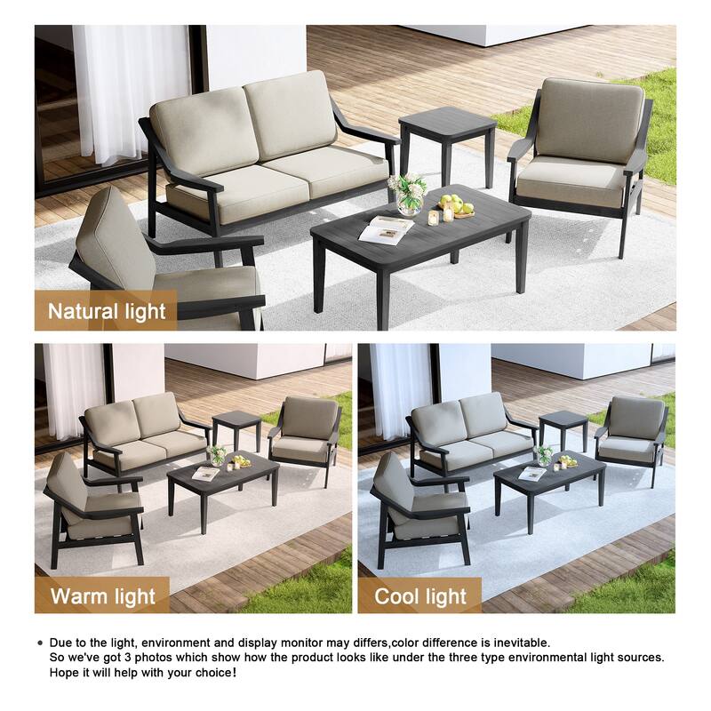 Outdoor Conversation Set Patio Cushioned Chair, Loveseat with Tables