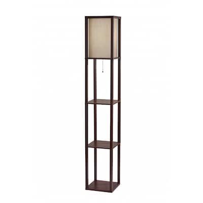 Wood Column Floor Lamp with Square Fabric Shade and Pull Chain - 10.25” x 10.25” x 63” (D x W x H)