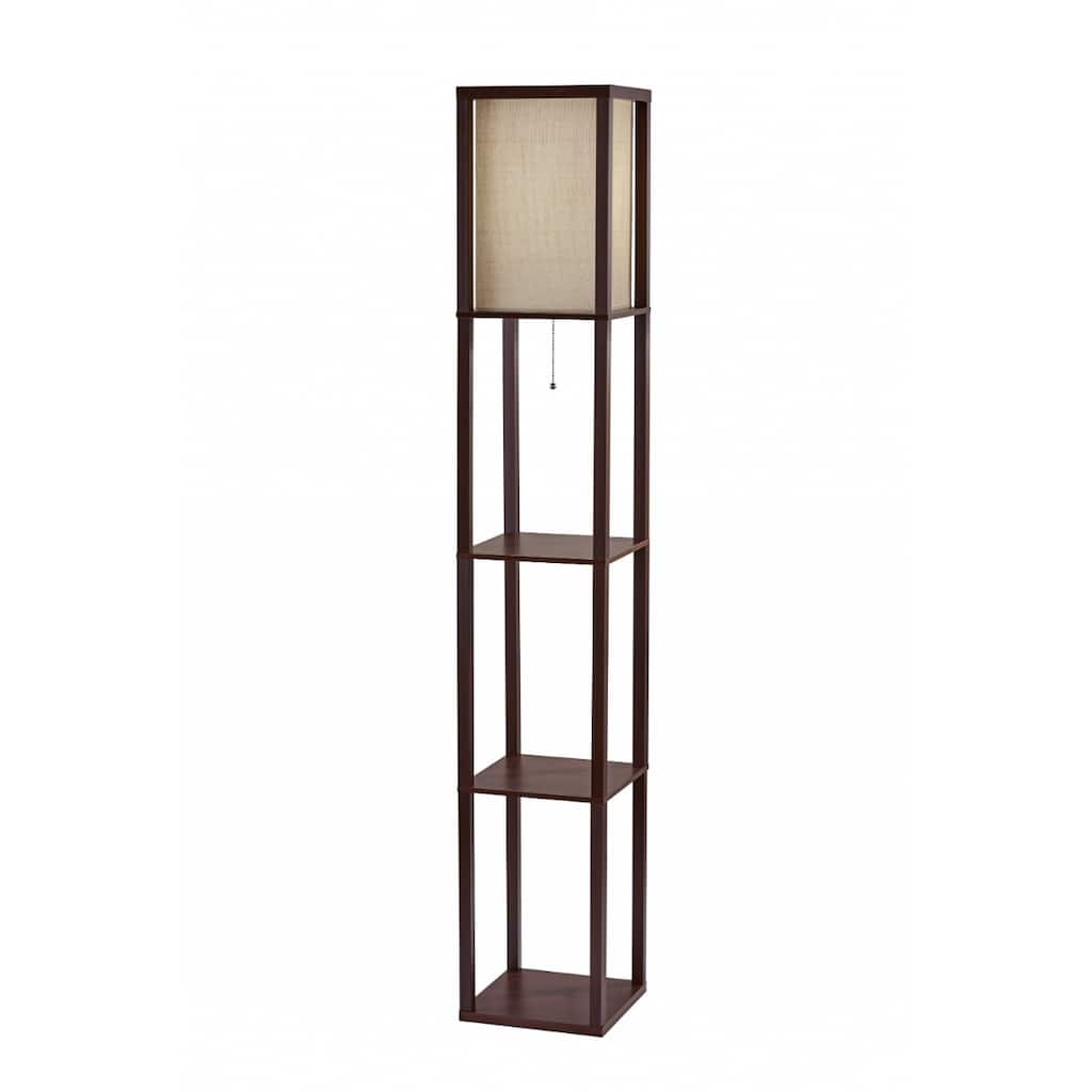 Wood Column Floor Lamp with Square Fabric Shade and Pull Chain - 10.25” x 10.25” x 63” (D x W x H)