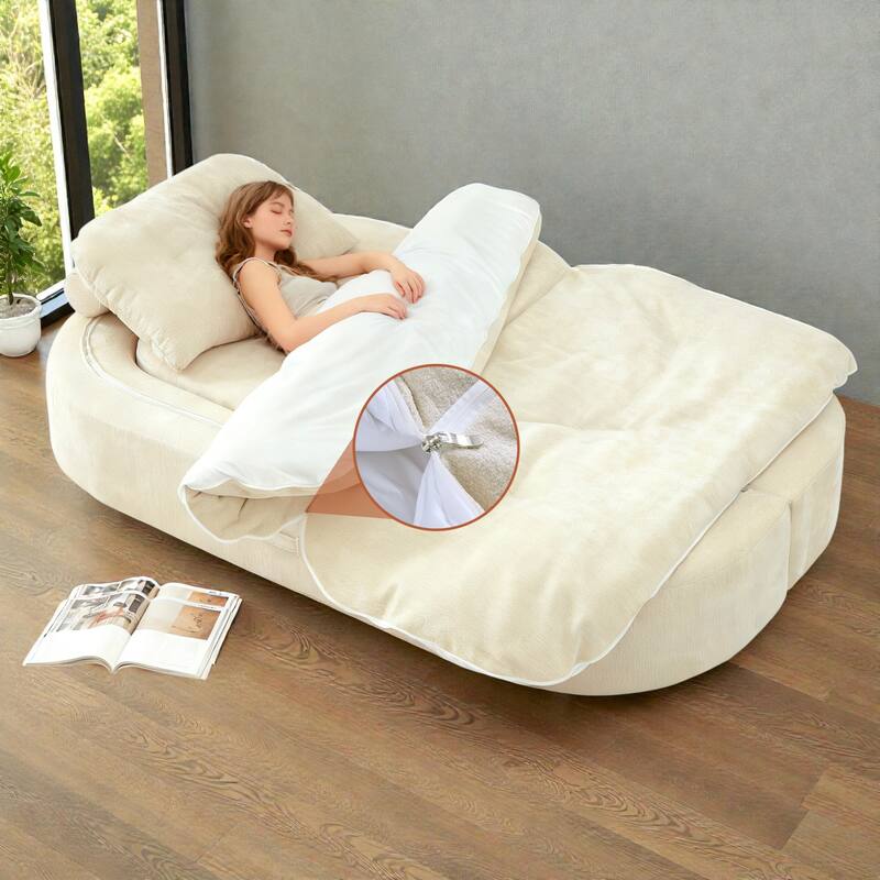 Modern Convertible Floor Sofa Bed with Pillows, Corduroy Foldable Sleeper Sofa Mattress with Built-In Quilt, No Assembly