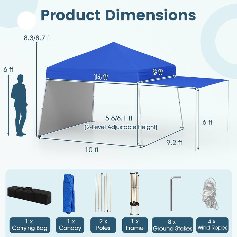 Gymax 14 X 9.2 FT Pop up Canopy Tent w/ 2 Convertible Sidewalls to