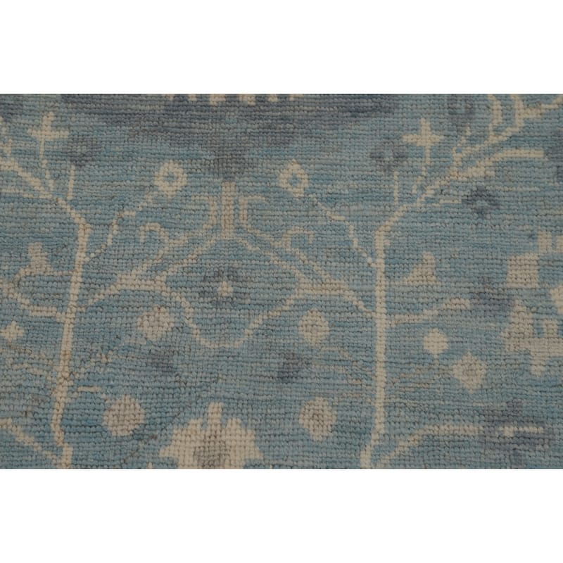 Transitional Blue Oushak Turkish Area Rug Hand-Knotted Wool Carpet - 8'0"x 9'10"