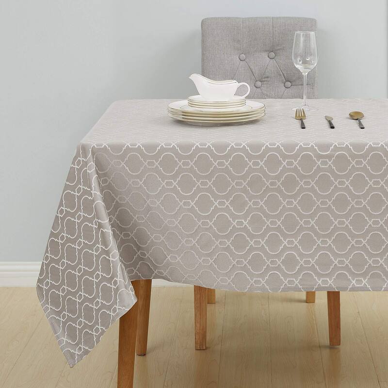 Table Cloth Wrinkle Resistant Jacquard Morrocan Table Cover Spillproof - 54x120 Inch - Light Khaki