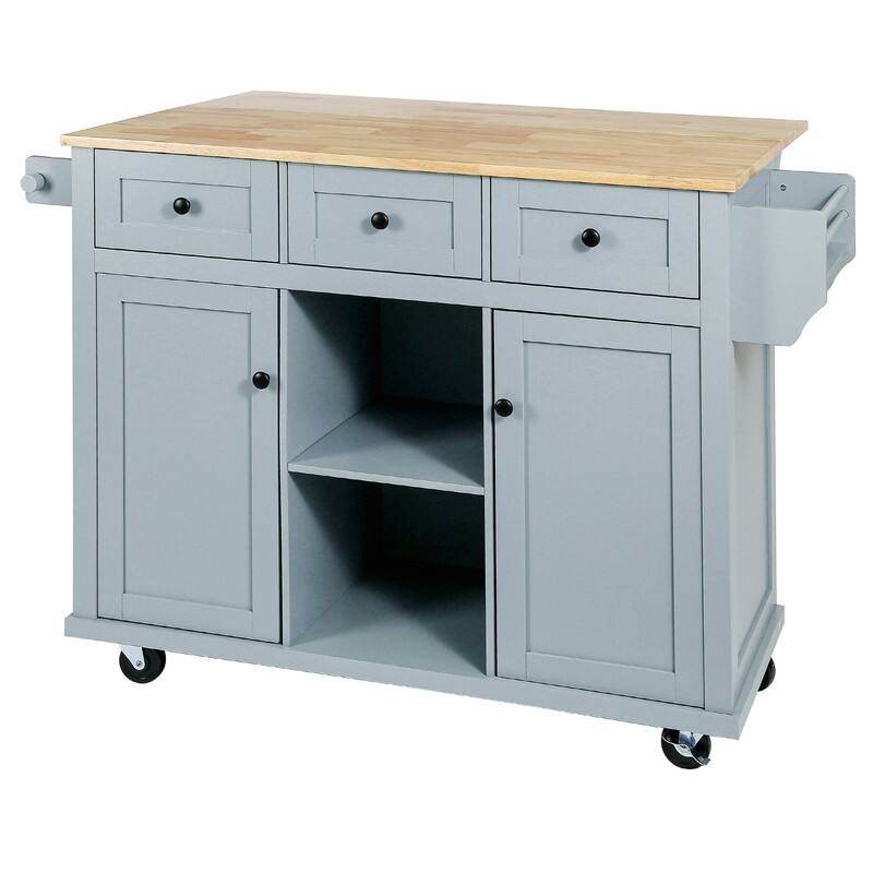 Rolling Kitchen Island Cart with Drop-Leaf Countertop, Kitchen Island on 5 Wheels with Cabinet and 3 Drawers for Dining Room