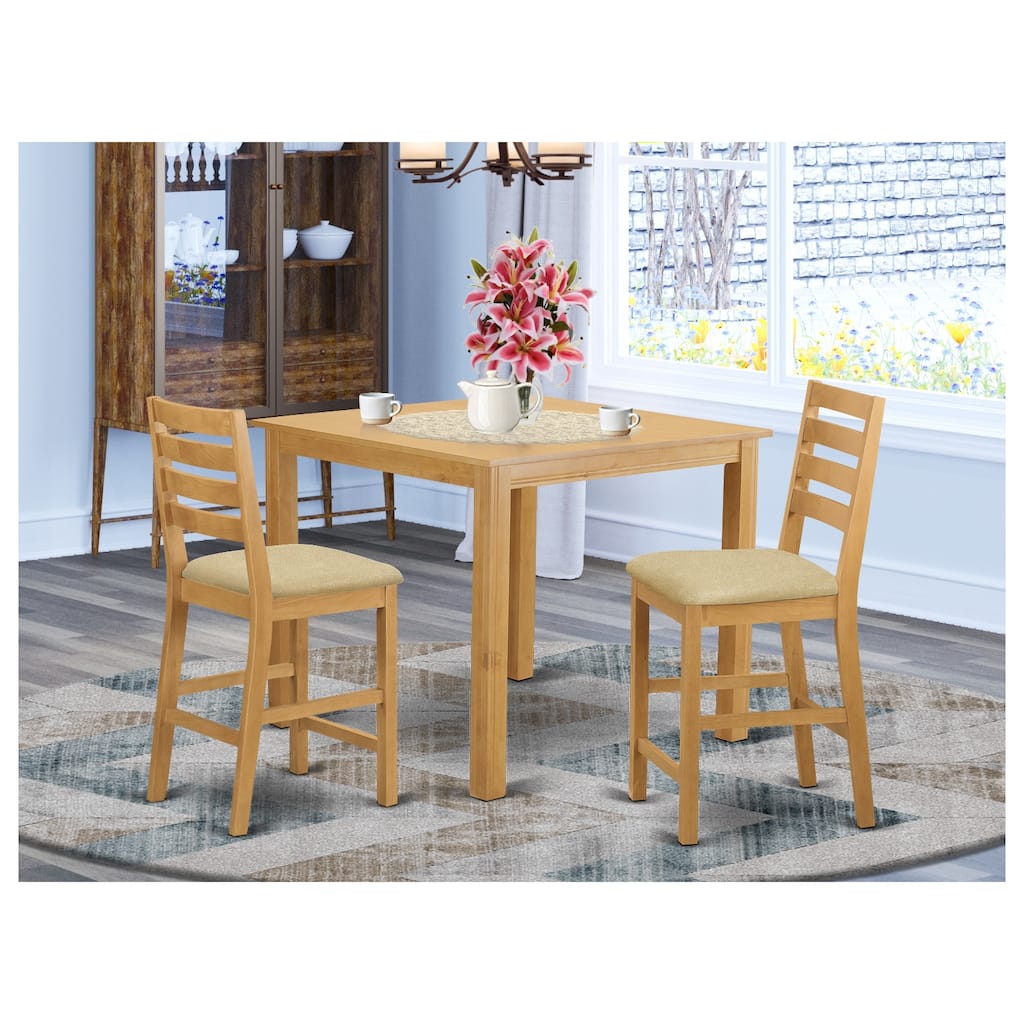 HomeStock 3-Piece Natural Brown Oak Finish Solid Wood Top Counter Height Dining Table Set