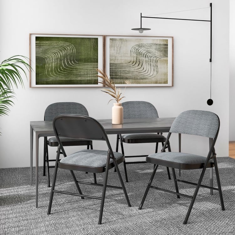 Black Fabric Upholstered Folding Chairs with Padded Seat and Sturdy Metal Frame - 18" x 20" x 30"