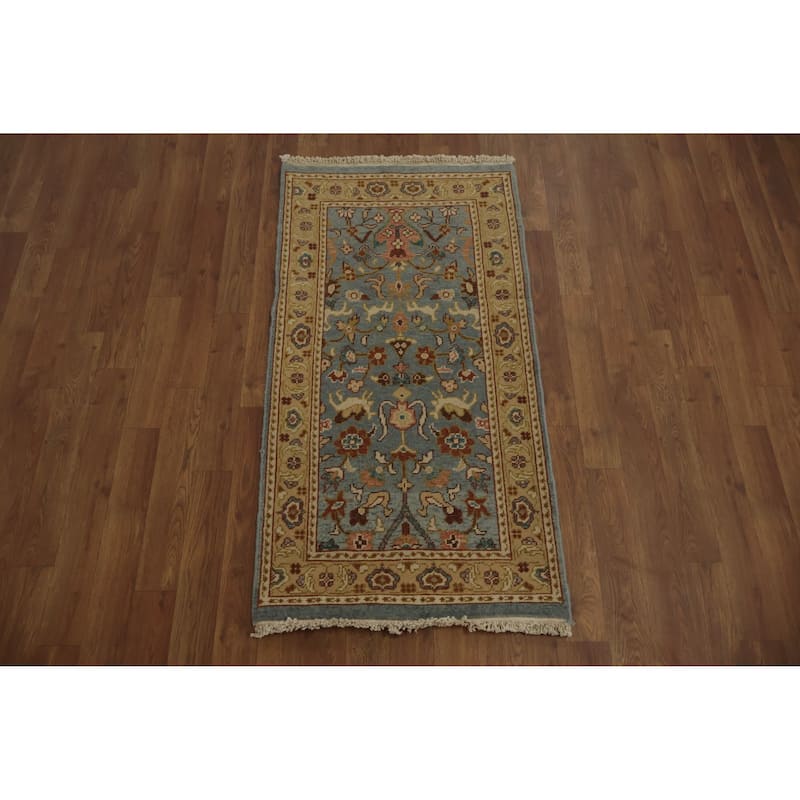 Hand Knotted Oriental 100% Wool Carpet Traditional Floral Navy Blue & Blues Ziegler Area Rug - 4' 0'' X 2' 0''