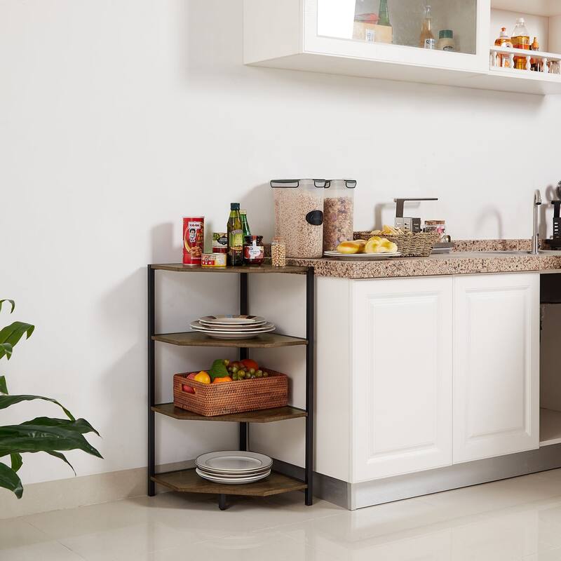 Javlergo Free-Standing 4-Tier Corner Shelf, Wood Storage Shelf