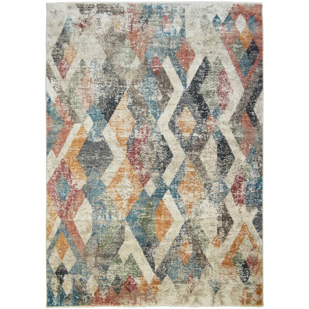 Oxford Lincoln Multi Contemporary Distressed Diamond Rug