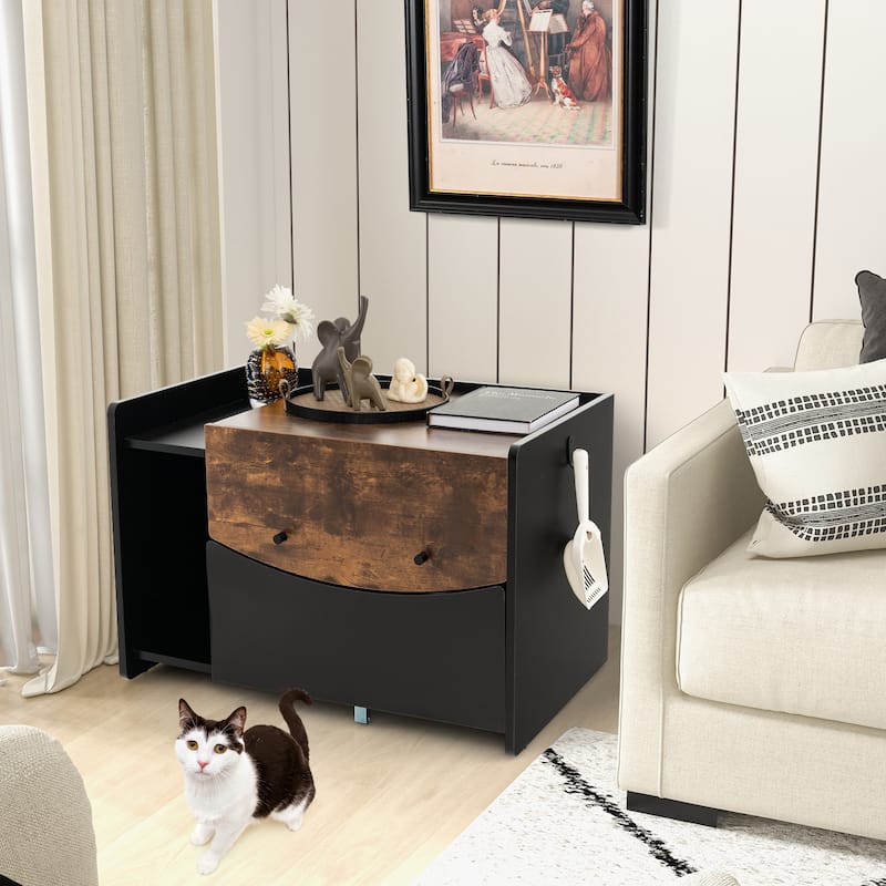 Cat Litter Box Enclosure with Pull-out Drawer-Black - 31" x 20" x 21" (L x W x H) - Black