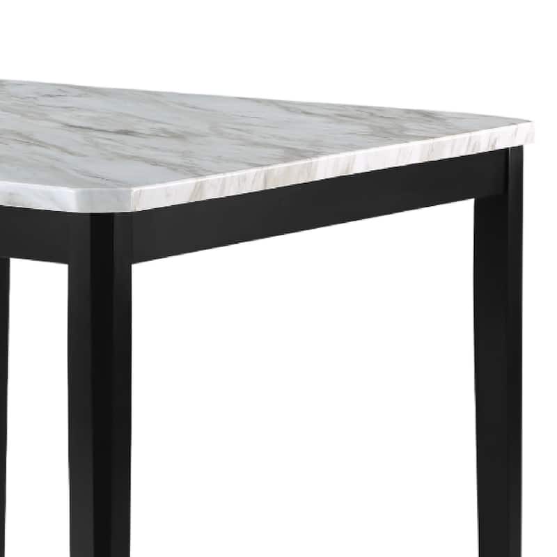 Pazy Counter Height Table, 48 Inch White Faux Marble Top, Black Legs