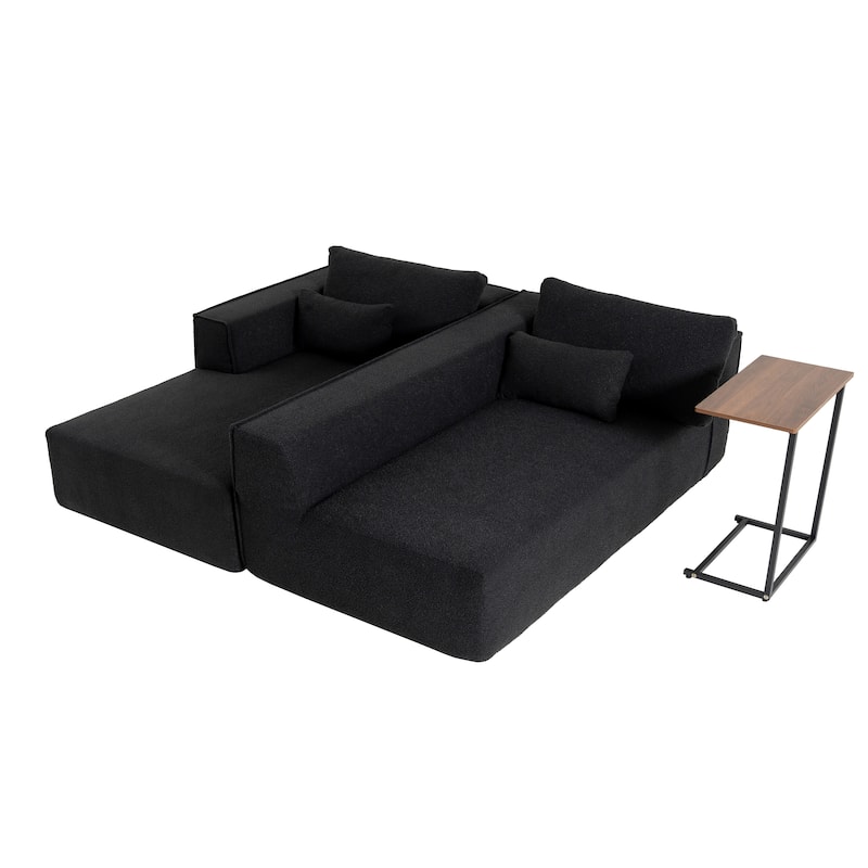 L Shaped Boucle Fabric Sectional Sofa w/ Chaise Lounge, Side Table, Pillows