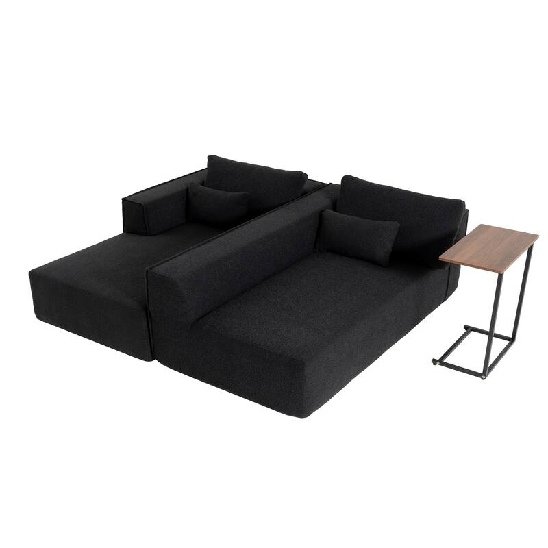Modular Sectional Sofa with Side Table, Upholstered Cloud Sofa with L-Shaped Chaise Lounge, Full-Compressed Deep Seat Sofa