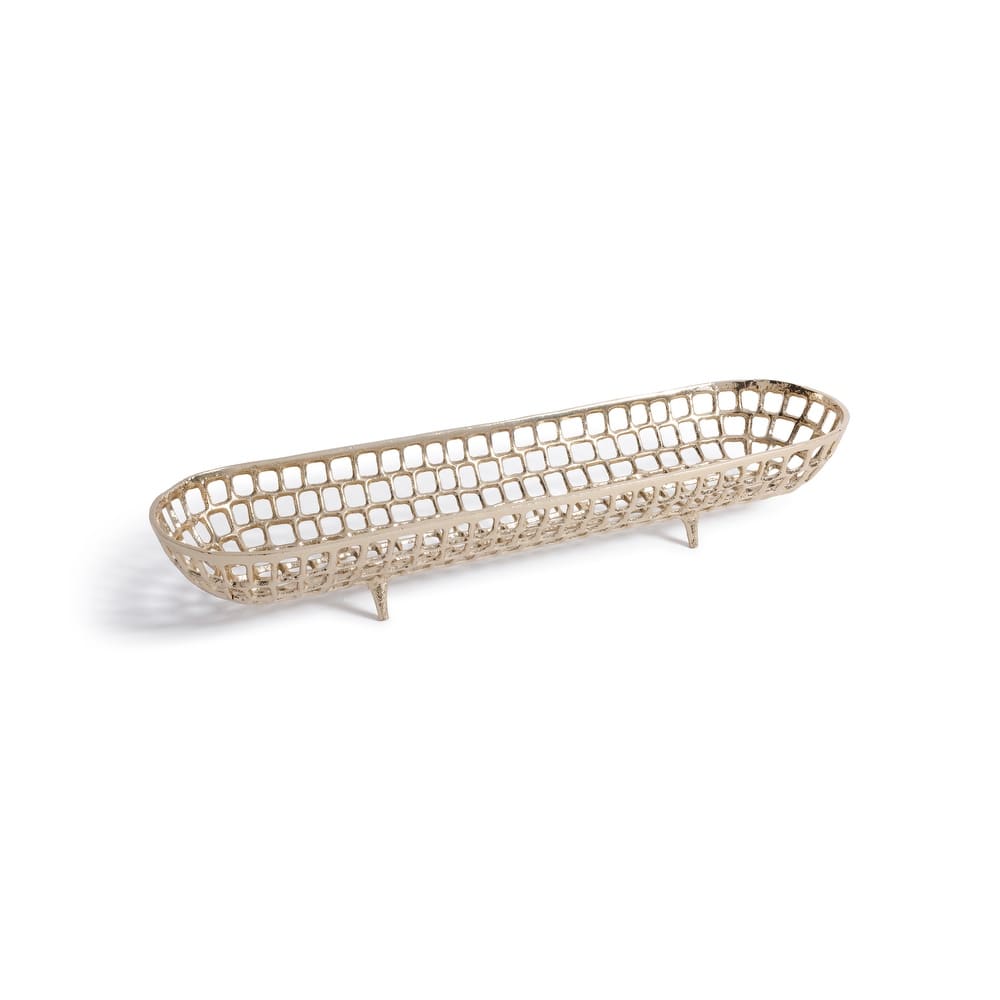 Reticolo Oval Gold Metal Decorative Footed Tray