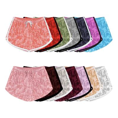 Womens UltraSoft Velour Velvet Shorts 2Pack With Drawstring Elastic Waist