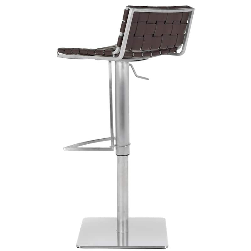 SAFAVIEH Mitchell Brown Leather Seat Stainless-Steel Adjustable 22-31-inch Modern Bar Stool - 19"W x 15"D x 30"H