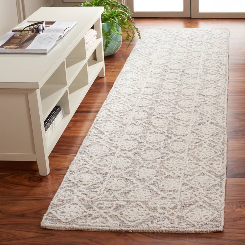 SAFAVIEH Handmade Ebony Verdi Modern Wool Rug - 2'3" x 9' Runner - Grey/Ivory