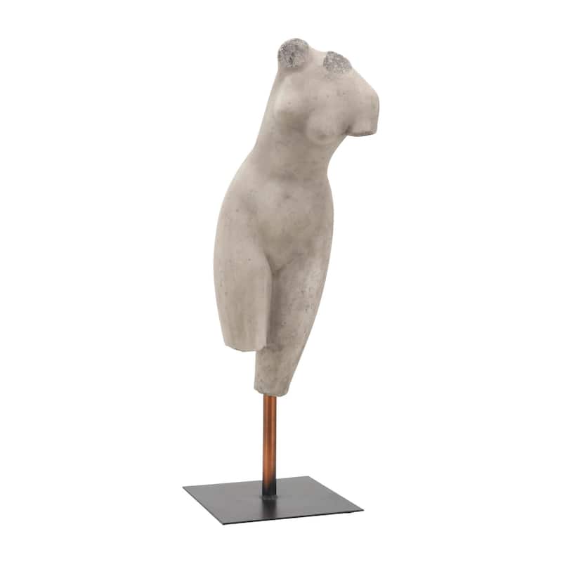 26" Torso Sculpture Contemporary Abstract Decorative Home Art Display on Stand Gray Polyresin Decor Statue for Home
