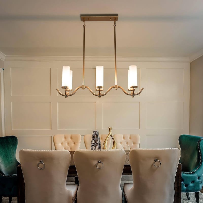 Modern Gold 6-Light Frosted Glass Chandelier Linear Island Lights - L30"x W9" x H10"