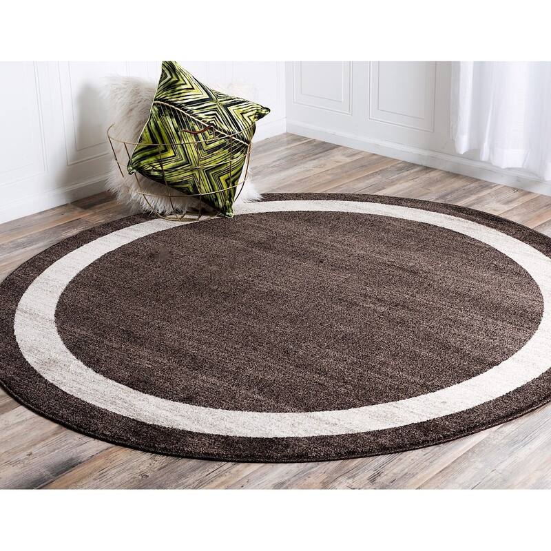 Contemporary Weby Collection Area Rug - 6' Round - Brown