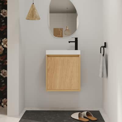 Bathroom Vanity With Sink In 18 Inch, Floating Small Bathroom Vanity With Soft Close Door