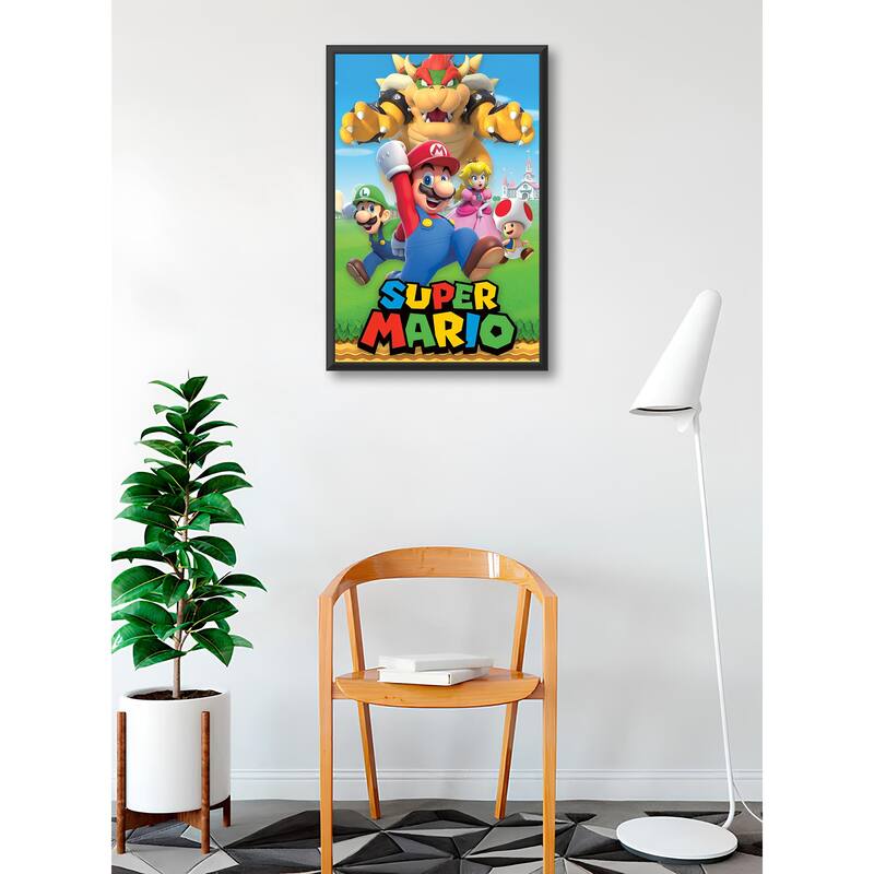 Super Mario - Character Montage Framed Art Poster - 24 x 36 Inch
