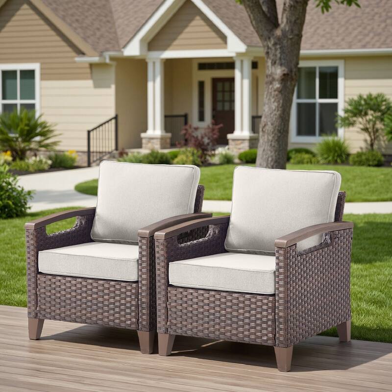 Pocassy Outdoor Club Chair with Cushion Set - Beige Cushion - 2PCS Patio Chairs