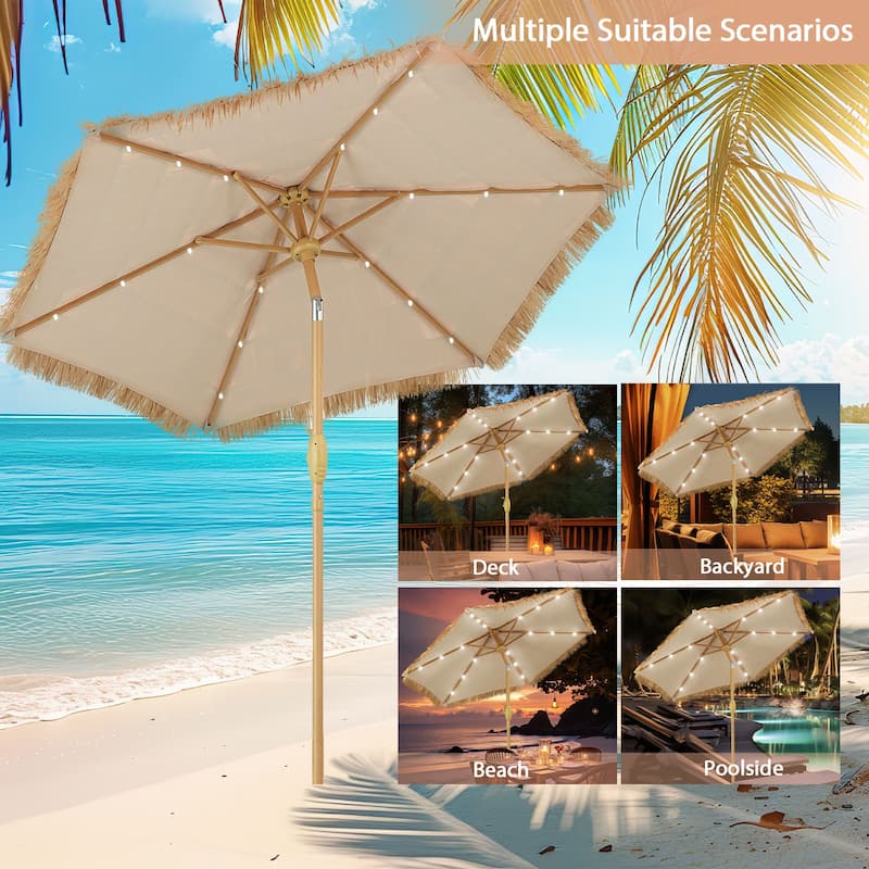 Autlaycil 7.5 ft Outdoor Patio Umbrella with 18 LED Lights Solar & Tassel.