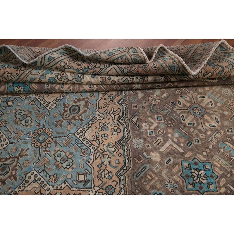 Brown Distressed Tabriz Vintage Persian Area Rug Handmade Wool Carpet - 8'3" x 11'4"