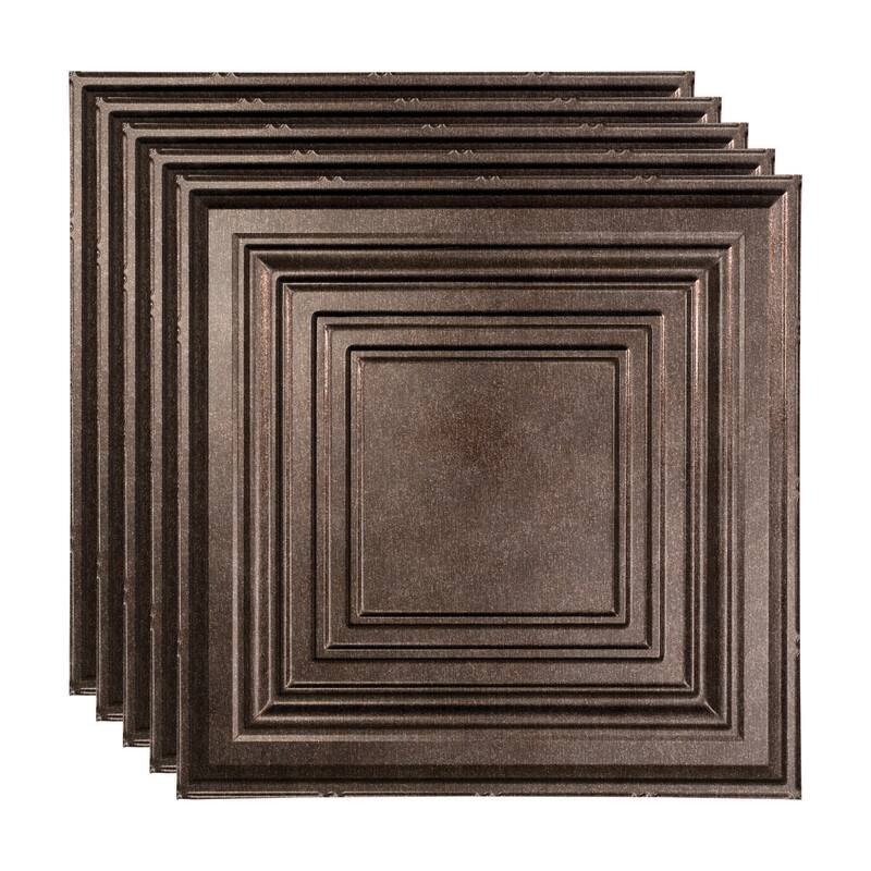 FASÄDE Traditional Style 3 Decorative Vinyl 2ft x 2ft Lay in Ceiling Panel in Smoked Pewter (5 Pack) - 5 Pack - Smoked Pewter