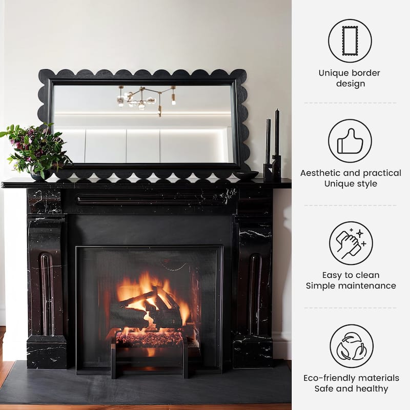 Glitzhome 42.5"H Modern Black Wood Frame Wavy Rectangle Wall Mirror - 22.75"L x 42.5"H