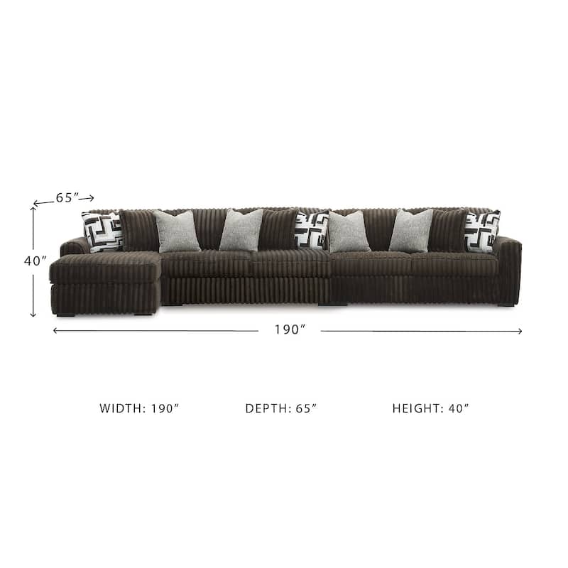 Signature Design by Ashley Midnight-madness Brown 3-Piece Sectional with Chaise - 190" W x 65" D x 40" H
