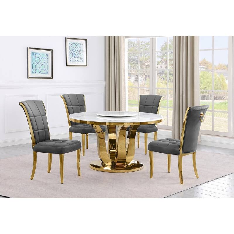 Best Quality Furniture D325-SC324-7 5 Piece Round Dining Set - Dark Grey / Gold