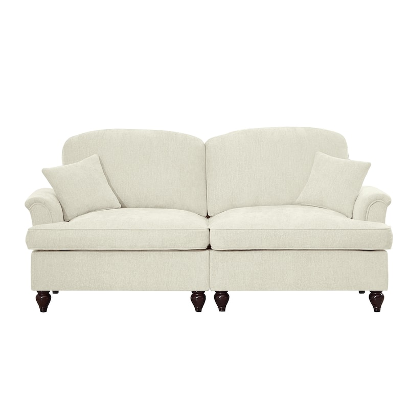 Mid-Century 2-Seat Sofa Couch with Flared Arms & Removable Ruffled Skirts, Retro Chenille Upholstered Loveseat for Living Room