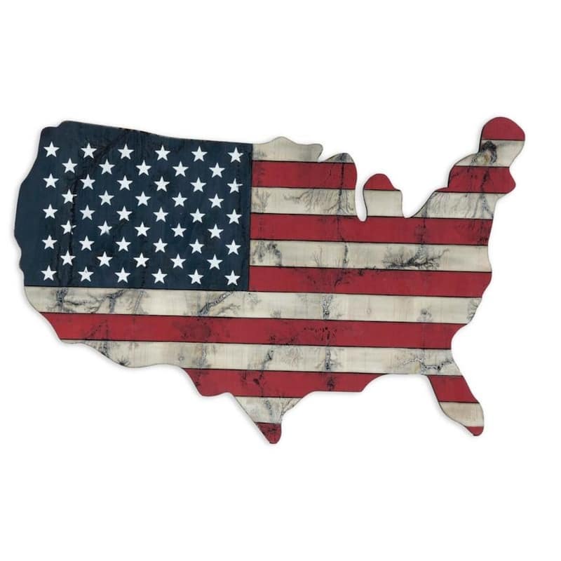 HomeRoots USA Americana 27" X 19" Blue Red And White Wood Hanging Wall Decor