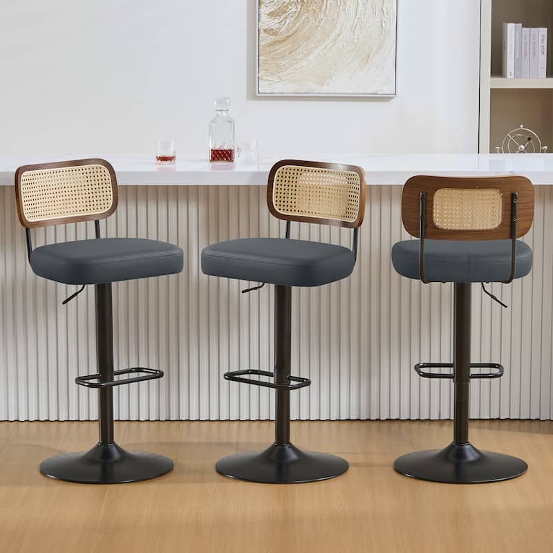 Adjustable Height Swivel Bar Stools with Back and Footrest - 17.7"W x 15.75"D x 35"-42.9"H